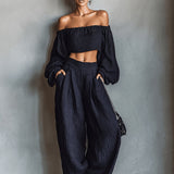 Tiana | Váll Nélküli Szett – Elegáns, Széles Nadrággal